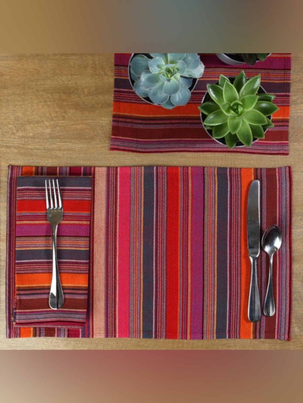 Crate&Barrel Red Striped Placemat with Multicolor Accents